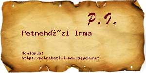 Petneházi Irma névjegykártya